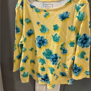 Charter Club Yellow Floral Blouse with Blue Accents